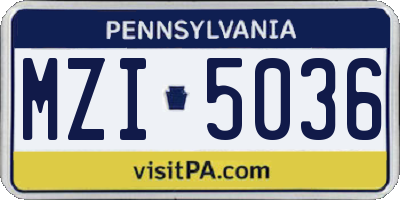 PA license plate MZI5036