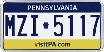 PA license plate MZI5117