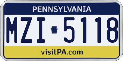 PA license plate MZI5118