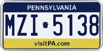PA license plate MZI5138