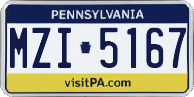 PA license plate MZI5167
