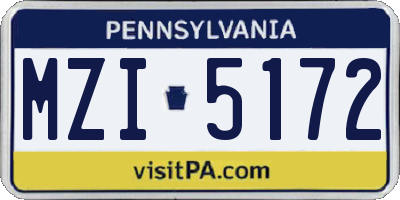 PA license plate MZI5172