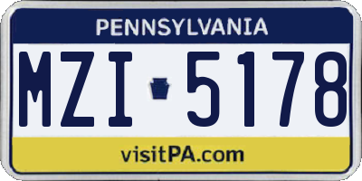 PA license plate MZI5178