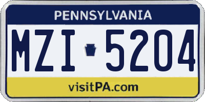 PA license plate MZI5204