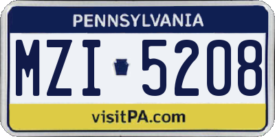 PA license plate MZI5208
