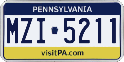 PA license plate MZI5211