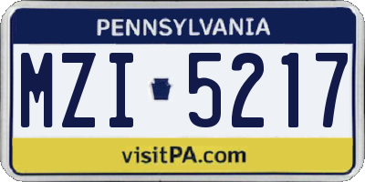 PA license plate MZI5217