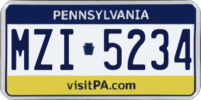 PA license plate MZI5234