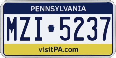 PA license plate MZI5237
