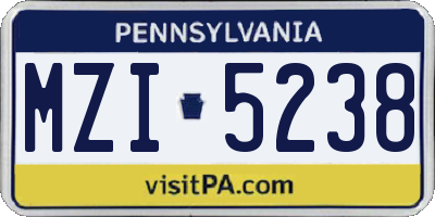 PA license plate MZI5238