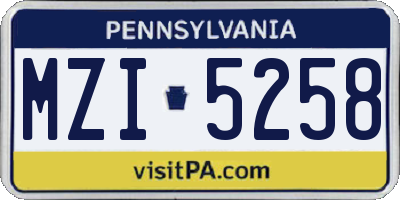 PA license plate MZI5258