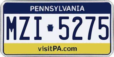 PA license plate MZI5275