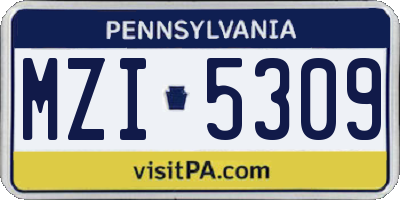 PA license plate MZI5309