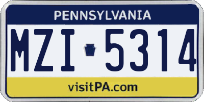 PA license plate MZI5314