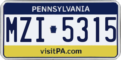 PA license plate MZI5315