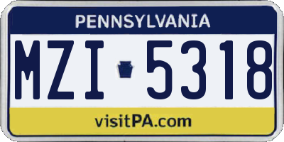 PA license plate MZI5318