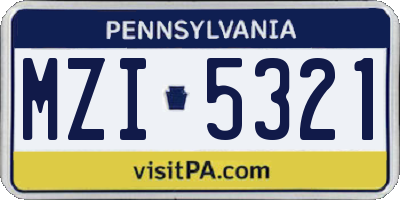 PA license plate MZI5321