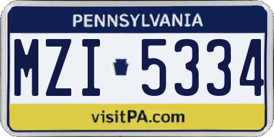 PA license plate MZI5334