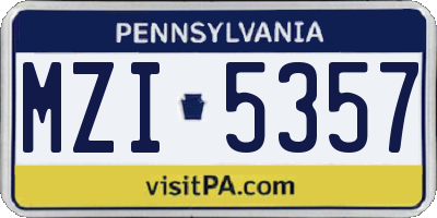 PA license plate MZI5357