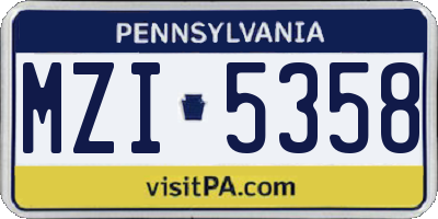 PA license plate MZI5358