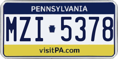 PA license plate MZI5378