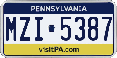 PA license plate MZI5387
