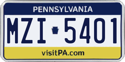 PA license plate MZI5401
