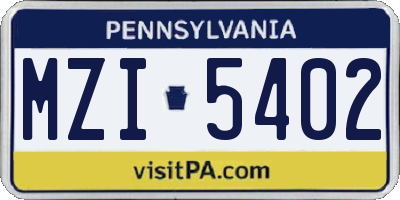 PA license plate MZI5402