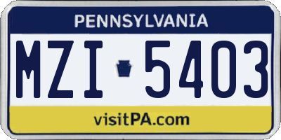 PA license plate MZI5403