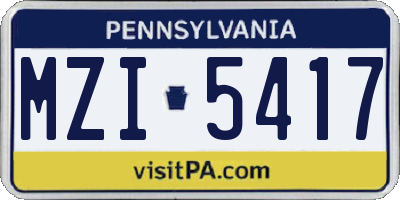 PA license plate MZI5417