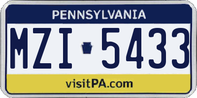 PA license plate MZI5433