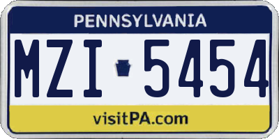 PA license plate MZI5454