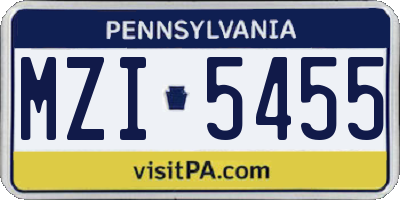 PA license plate MZI5455