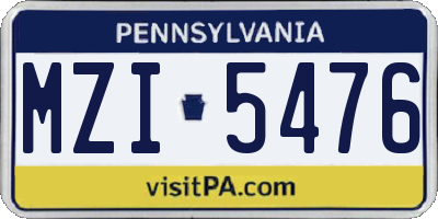 PA license plate MZI5476