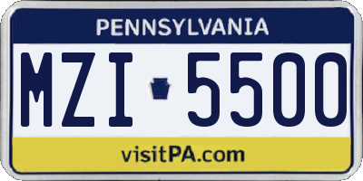 PA license plate MZI5500