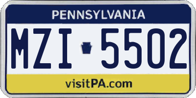 PA license plate MZI5502