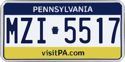 PA license plate MZI5517