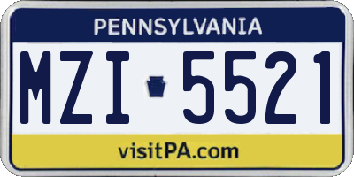 PA license plate MZI5521