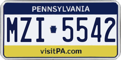 PA license plate MZI5542