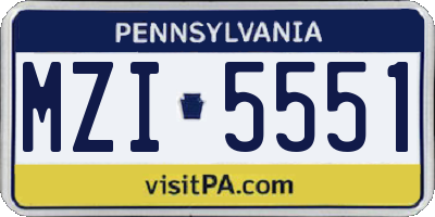 PA license plate MZI5551
