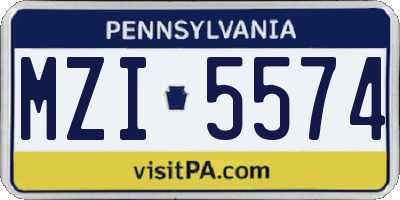 PA license plate MZI5574