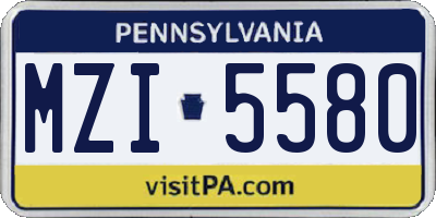 PA license plate MZI5580