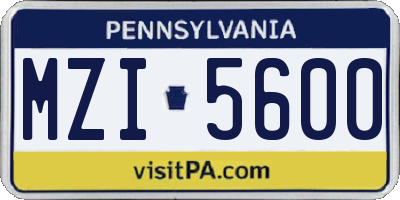 PA license plate MZI5600