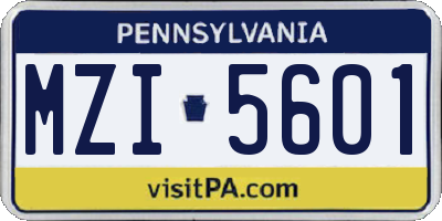 PA license plate MZI5601