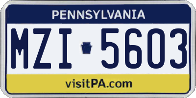 PA license plate MZI5603