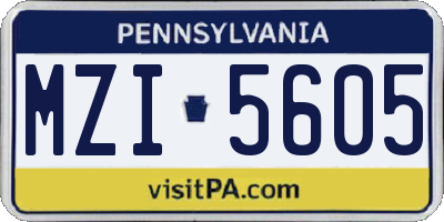 PA license plate MZI5605