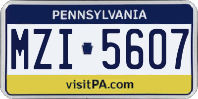 PA license plate MZI5607