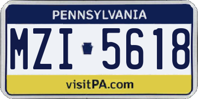 PA license plate MZI5618