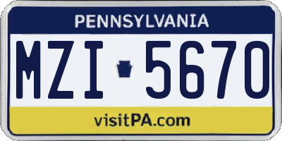 PA license plate MZI5670