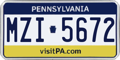PA license plate MZI5672
